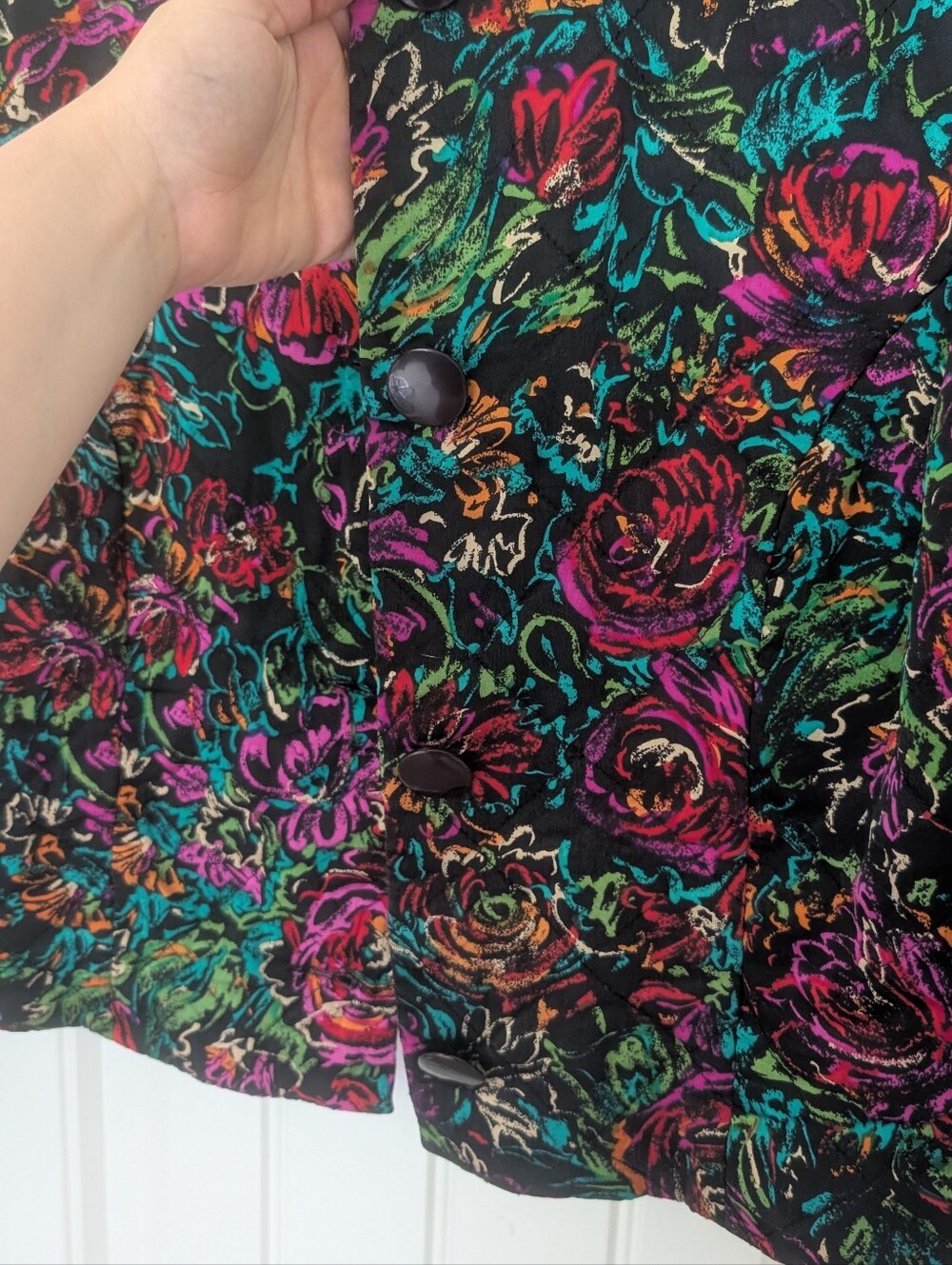 VTG Silk Multicolor Cropped Quilted Jacket - Picture 3 of 9